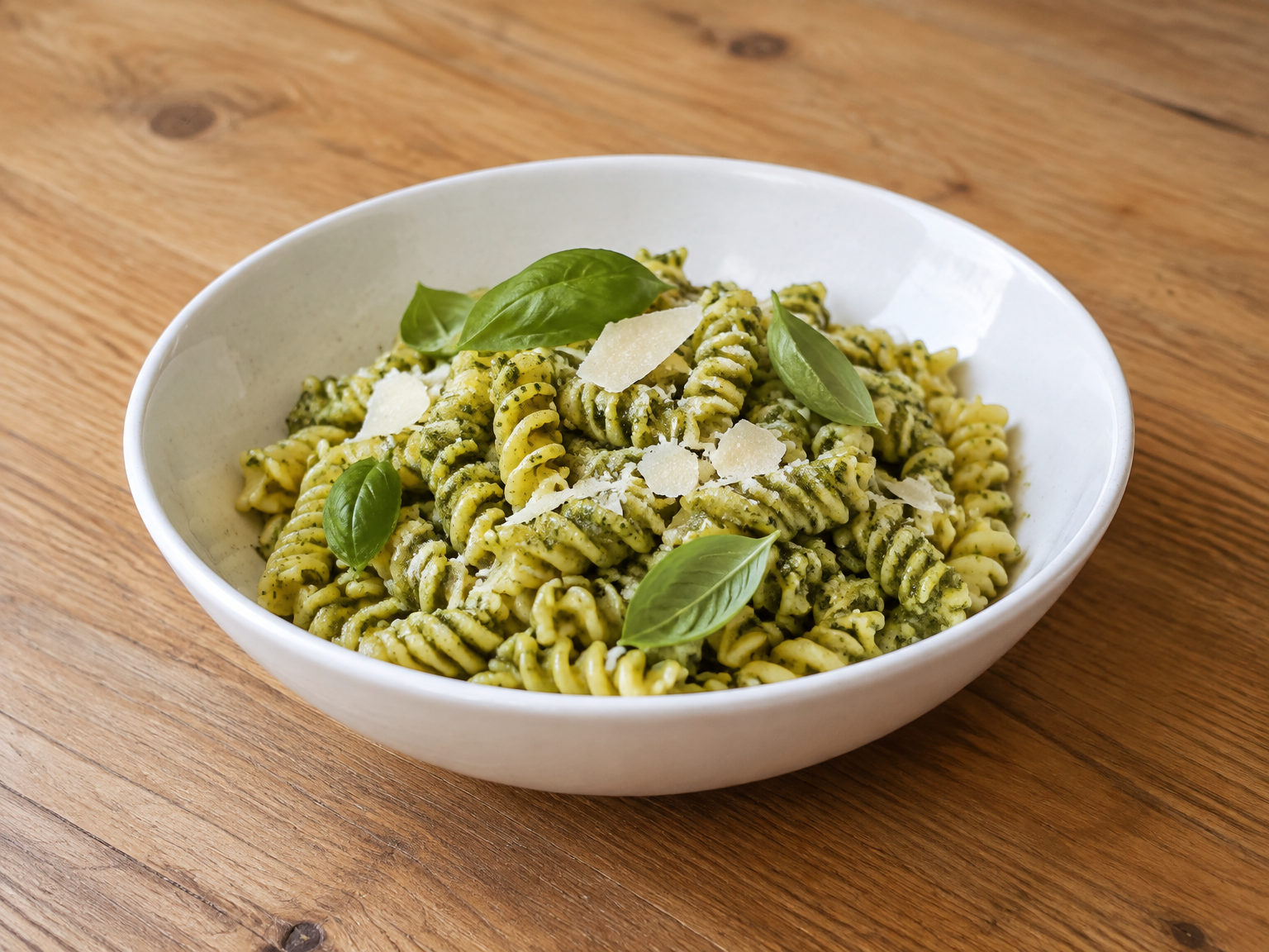 Basil pesto pasta generated with the Umami Create framework